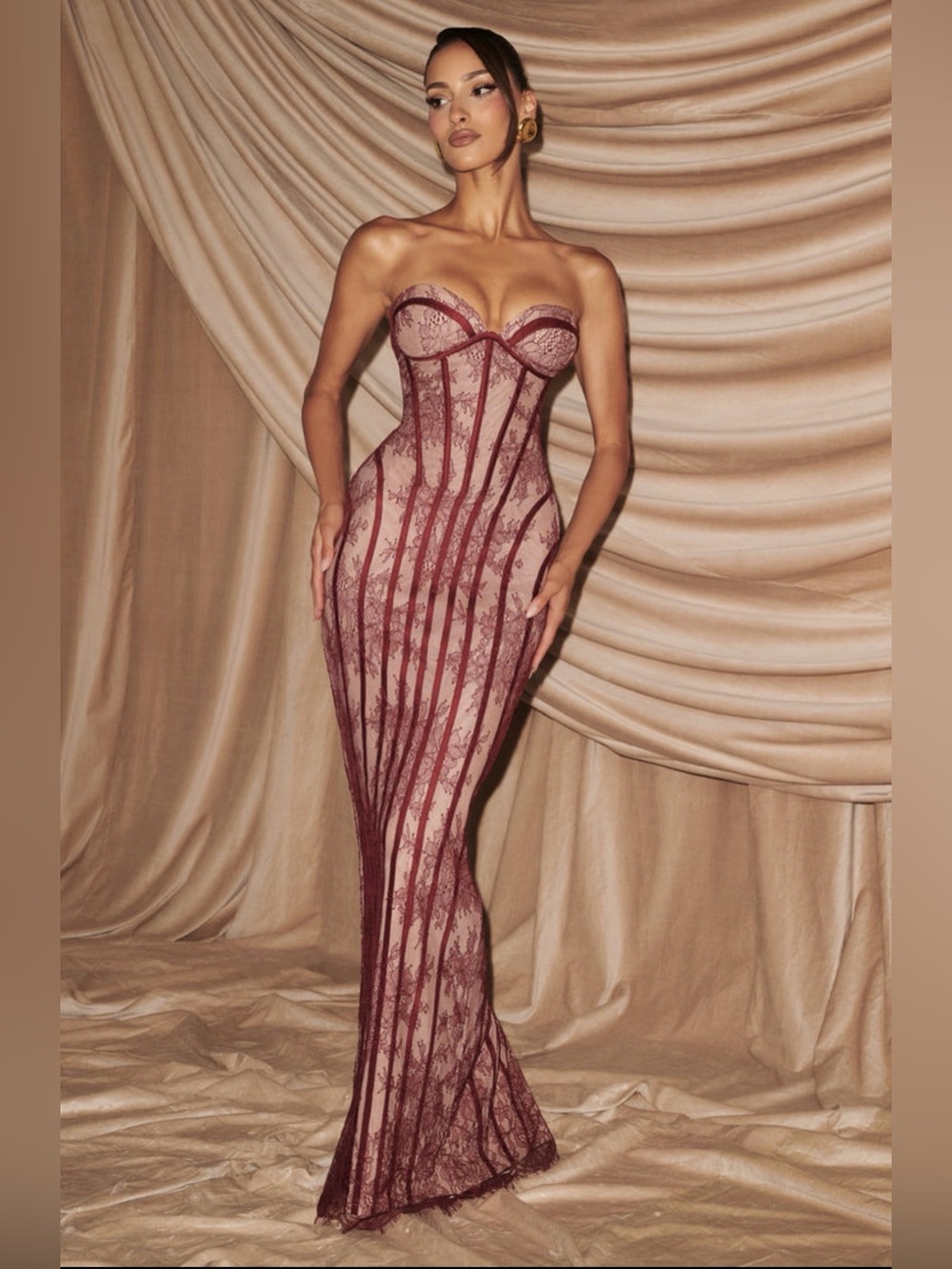 Babyboo Sian Burgundy Floral Lace Corset Maxi Dress | Size S | Worn Once - Picture 7 of 16